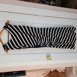 White House Black Market Black White Stripe Sheath Bodycon Dress